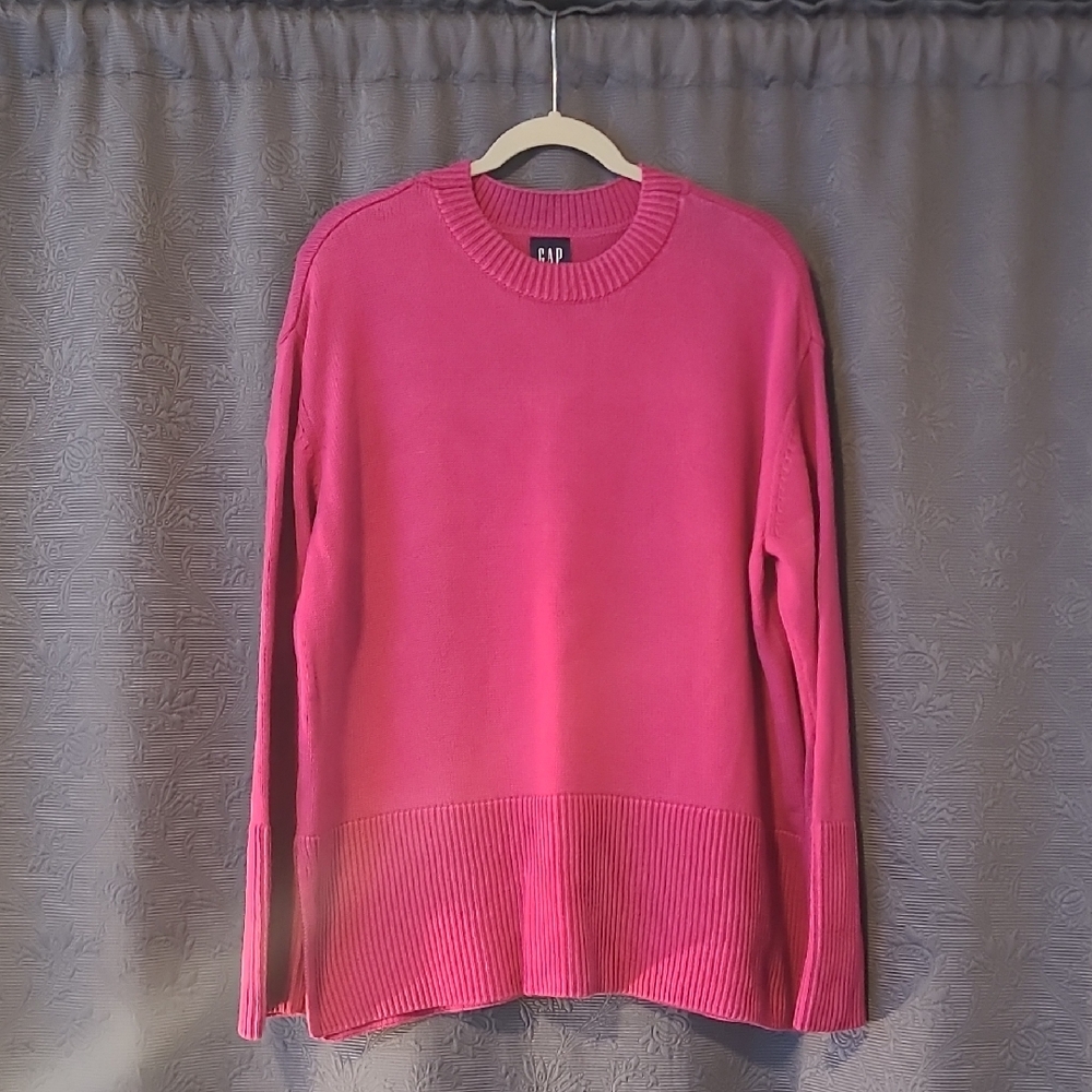 GAP Women's Vibrant Pink Crew Neck Cotton Sweater, Large